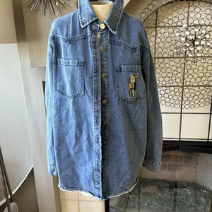 european Japanese denim button down size large shirt with pocket bear
